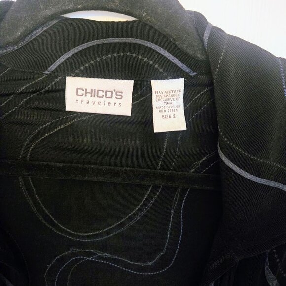 Chico's Travelers black open front jacket top with swirly pattern Size 2/L - Picture 3 of 4